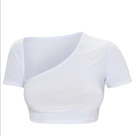Pretty Little Thing White Asymmetrical Cropped Top - Picture 1 of 8